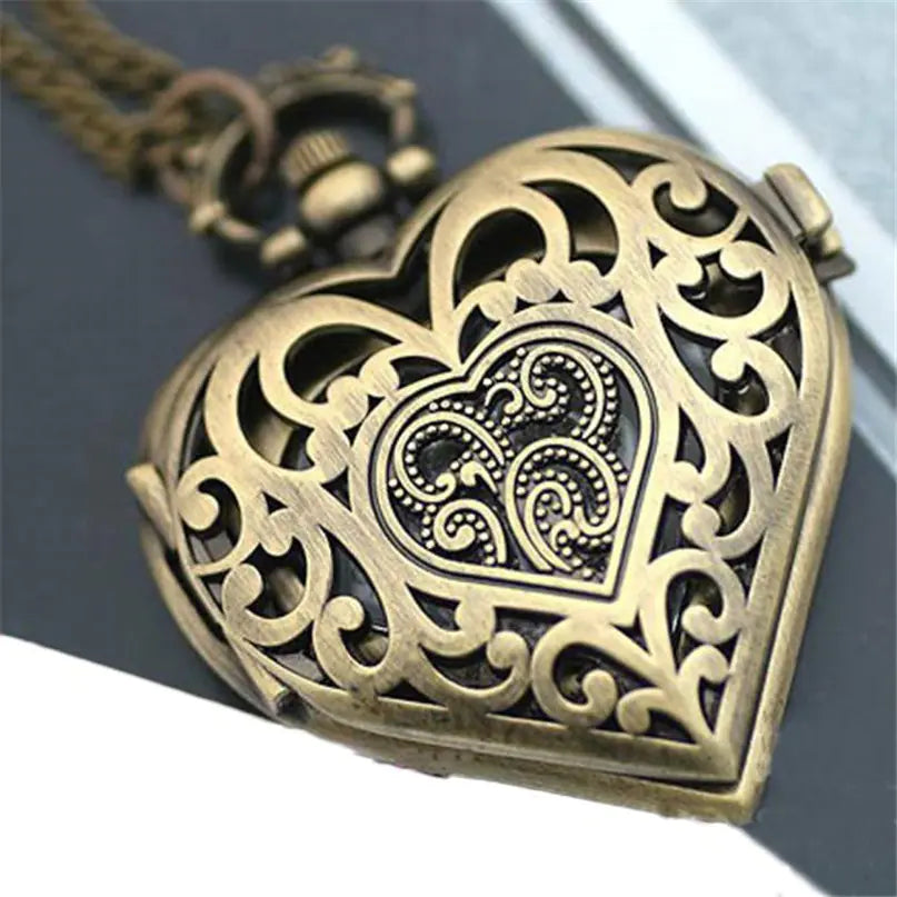 Heart-Shaped Pocket Watch Necklace Pendant