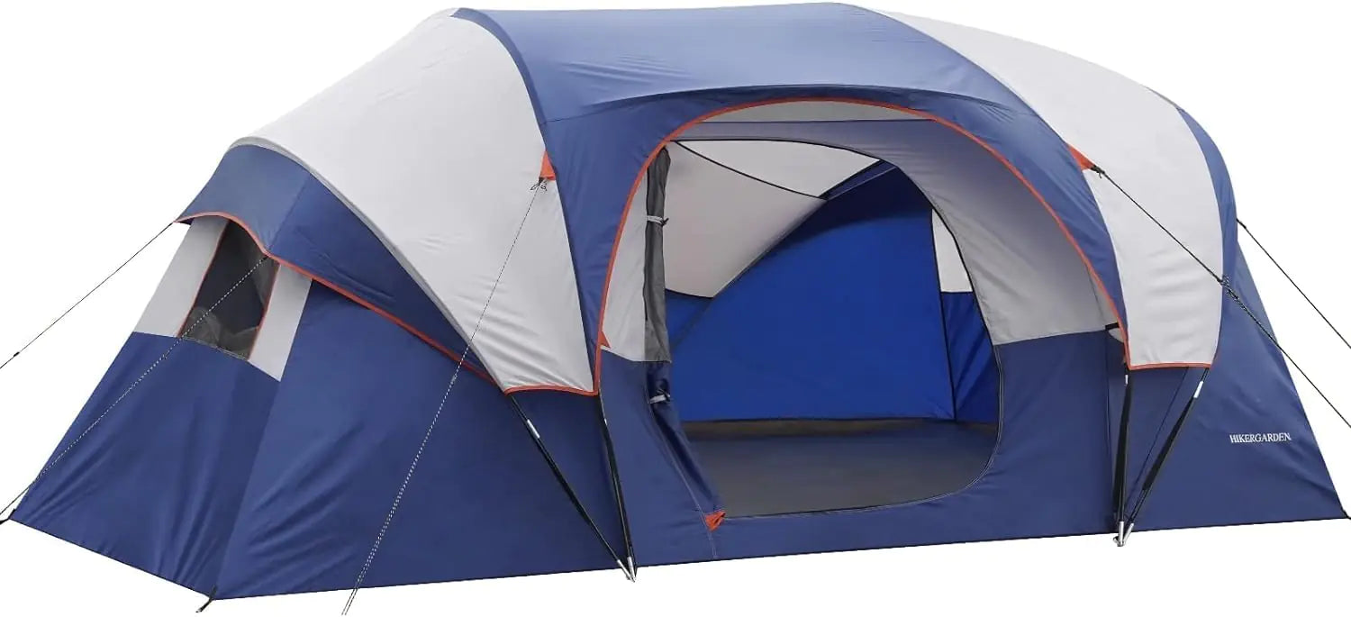 HIKERGARDEN 10 Person Camping Tent - Portable Large Family Tent for Camp Windproof Fabric Dome Tent Outdoor for Hiking Backpacking Traveling (Blue)