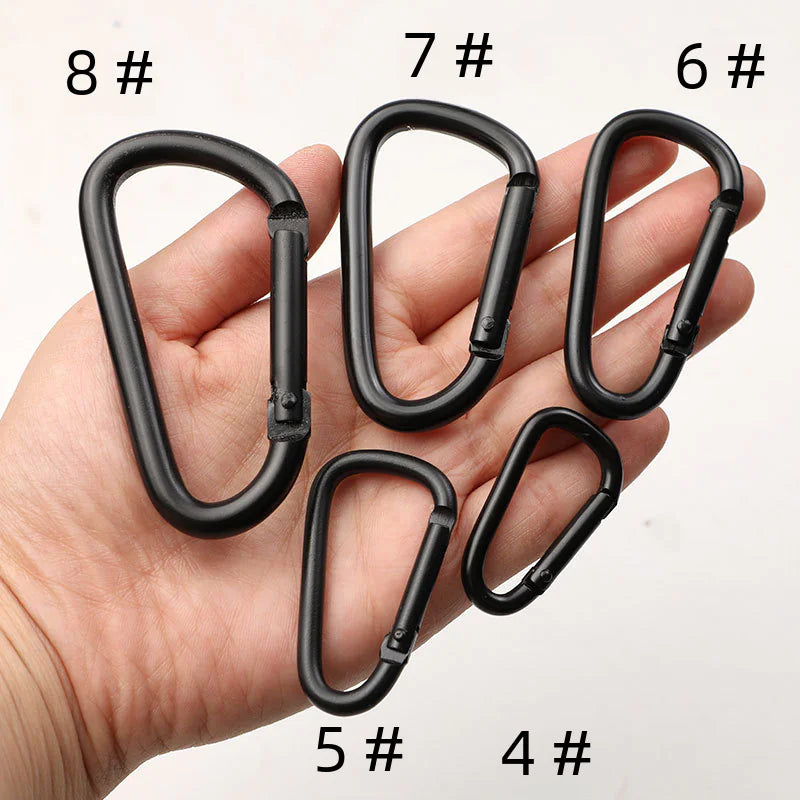 D-Shaped All-Black Aluminum Carabiner Keychain Accessory