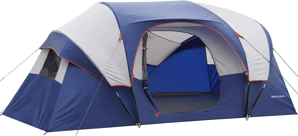 HIKERGARDEN 10 Person Camping Tent - Portable Large Family Tent for Camp Windproof Fabric Dome Tent Outdoor for Hiking Backpacking Traveling (Blue)
