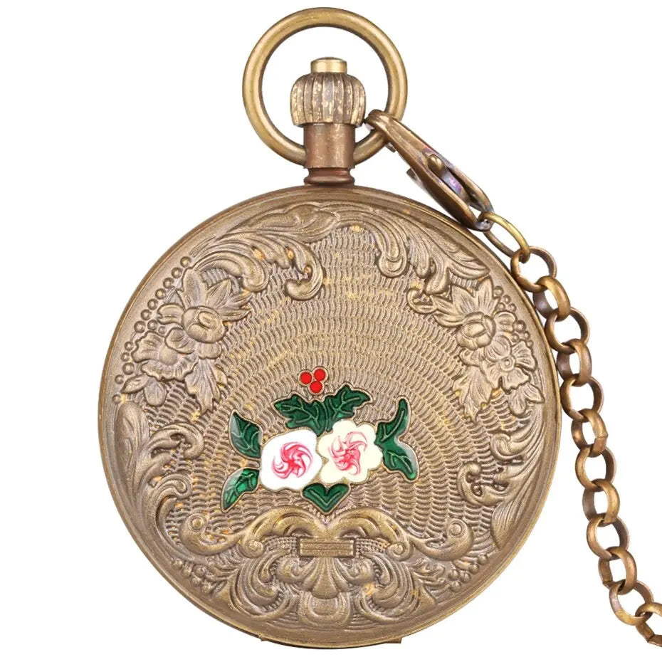 Antique Mechanical Pocket Watch with Engraved Flowers