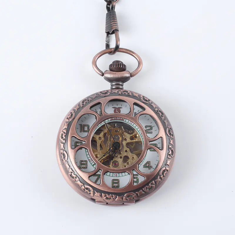 Vintage Floral Mechanical Pocket Watch for Men
