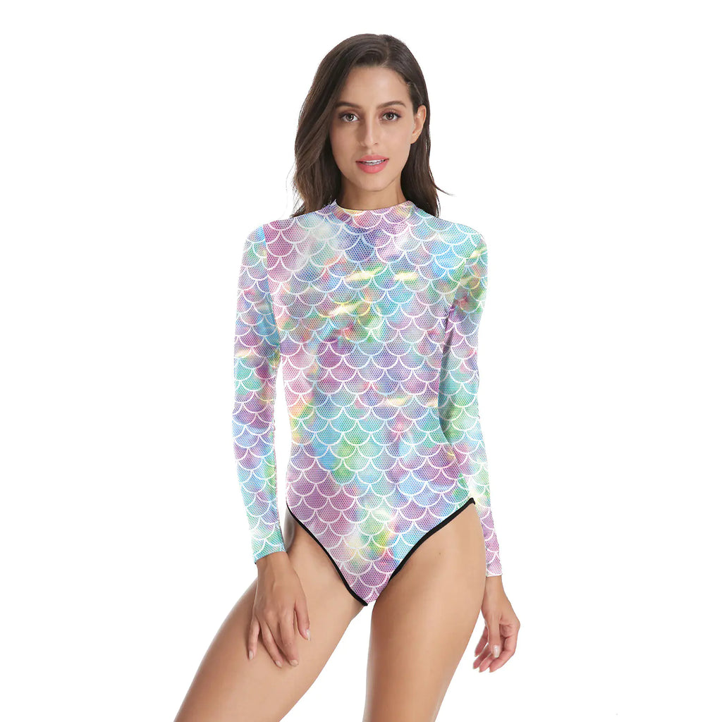 Long Sleeve Mermaid Print Swimsuit & Yoga Outfit
