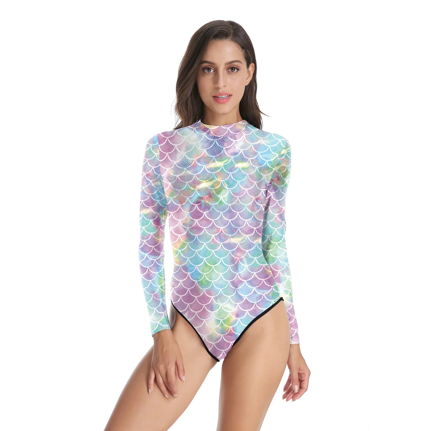 Long Sleeve Mermaid Print Swimsuit & Yoga Outfit