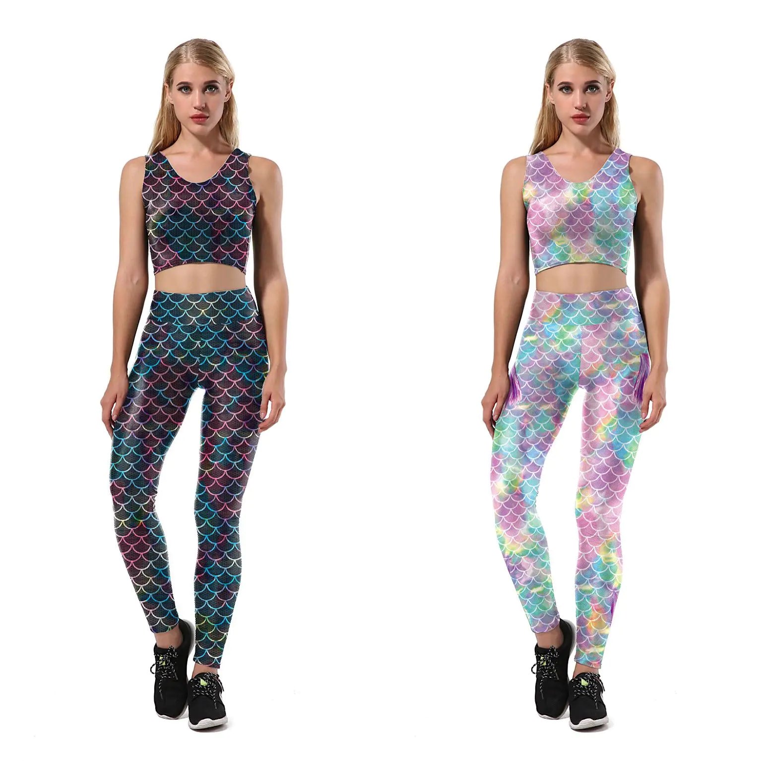 Long Sleeve Mermaid Print Swimsuit & Yoga Outfit
