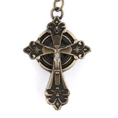 Vintage Cross Copper Pocket Watch Necklace