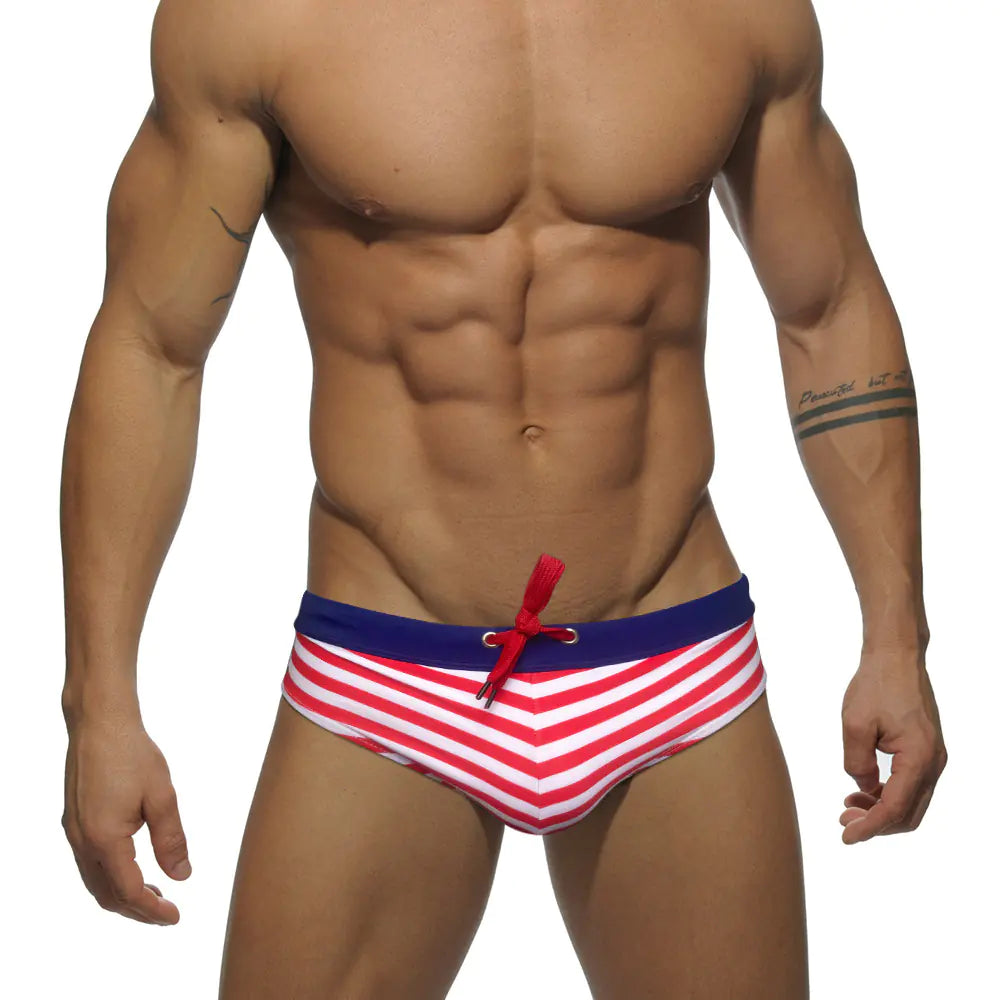 JESSBORN Men's Striped Low Waist Swim Trunks (Summer)