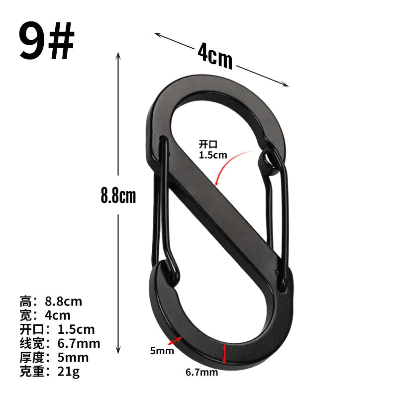 D-Shaped All-Black Aluminum Carabiner Keychain Accessory