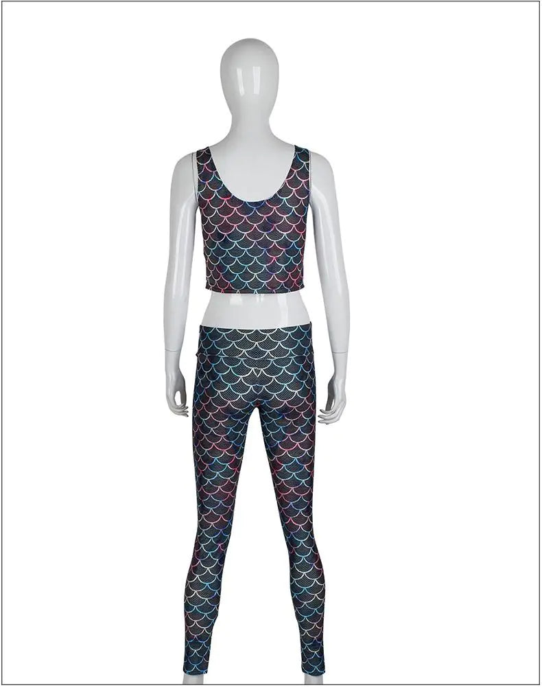 Long Sleeve Mermaid Print Swimsuit & Yoga Outfit
