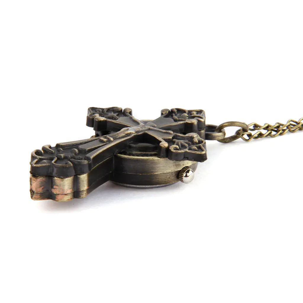 Vintage Cross Copper Pocket Watch Necklace