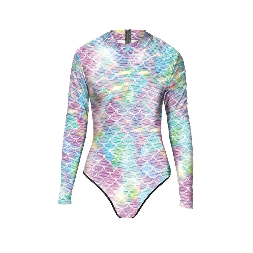 Long Sleeve Mermaid Print Swimsuit & Yoga Outfit
