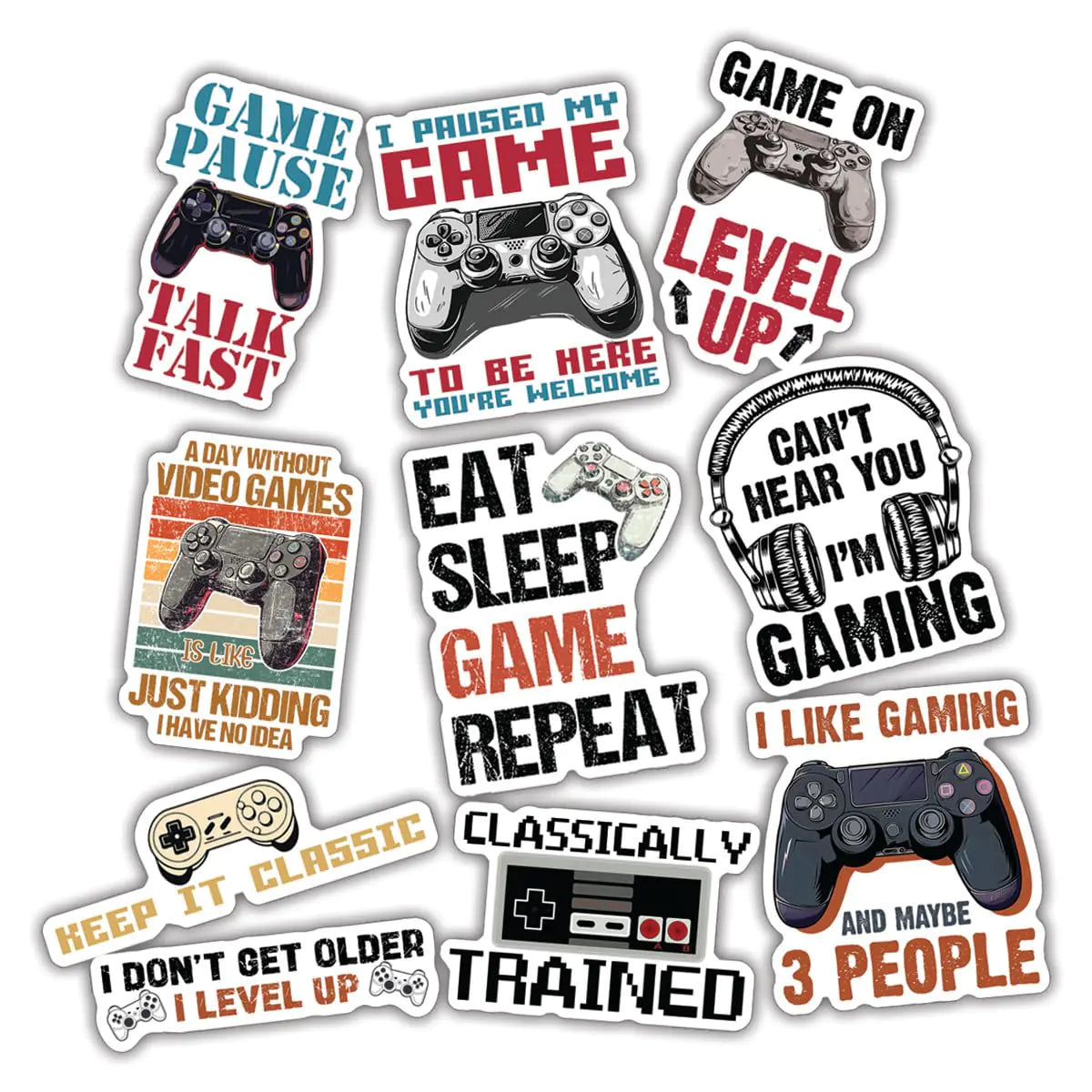 (10pcs) Gamer Stickers Gamer Decals Gaming Video Game Gamer Gifts Game Lover Funny Gifts Multiple Different Design Waterproof UV- Resistant Suitable for Tumbler Laptop Car Truck