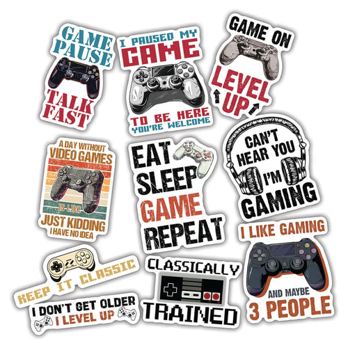 (10pcs) Gamer Stickers Gamer Decals Gaming Video Game Gamer Gifts Game Lover Funny Gifts Multiple Different Design Waterproof UV- Resistant Suitable for Tumbler Laptop Car Truck