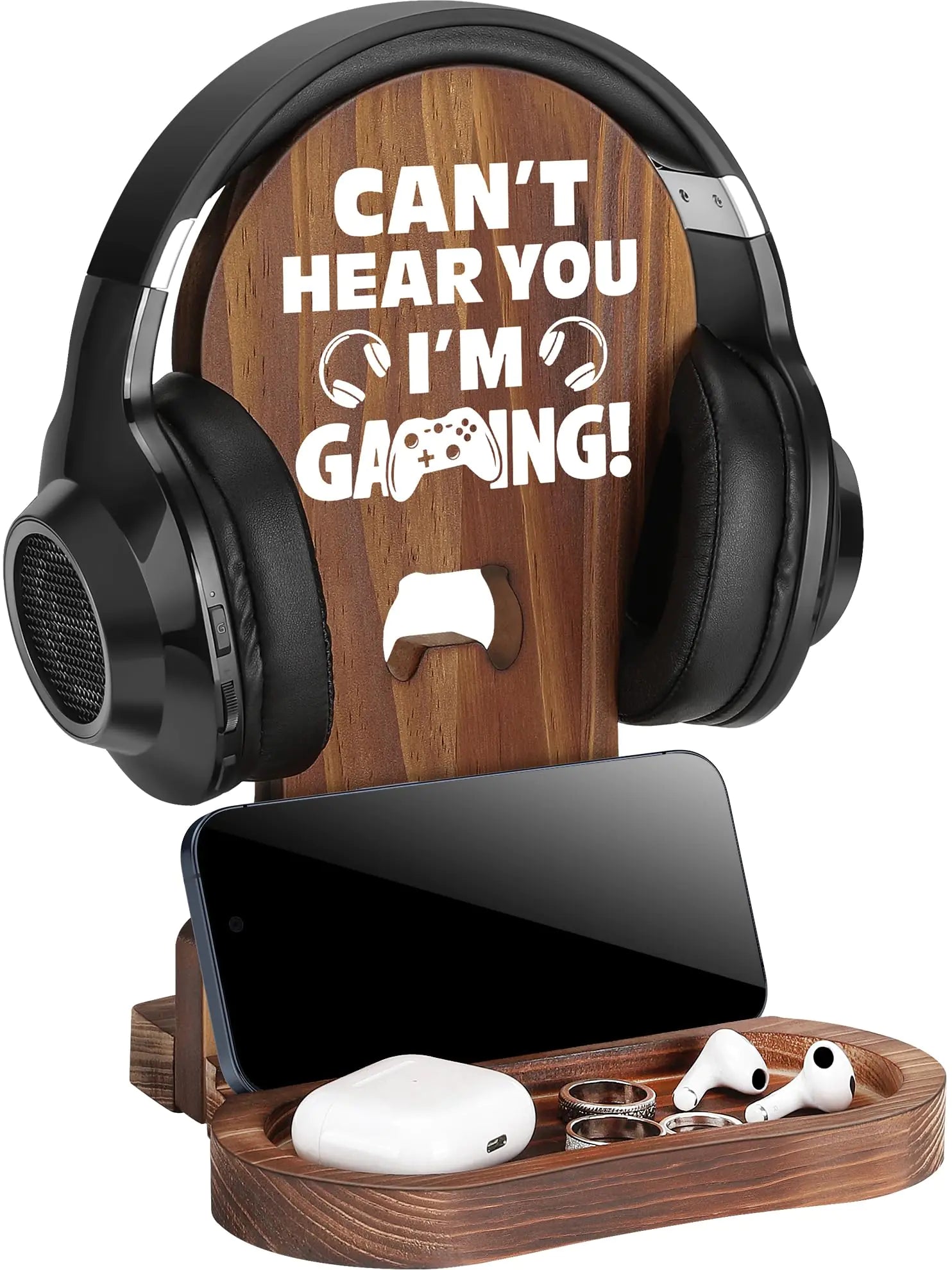 Slothoem-Gamer Gifts for Teenage Boy Gamer Room Decor for Man Best Gifts for Son Boyfriend Husband Gamer Room Accessories Stuff Wooden Gaming Headset Stand - Cant Hear You Im Gaming