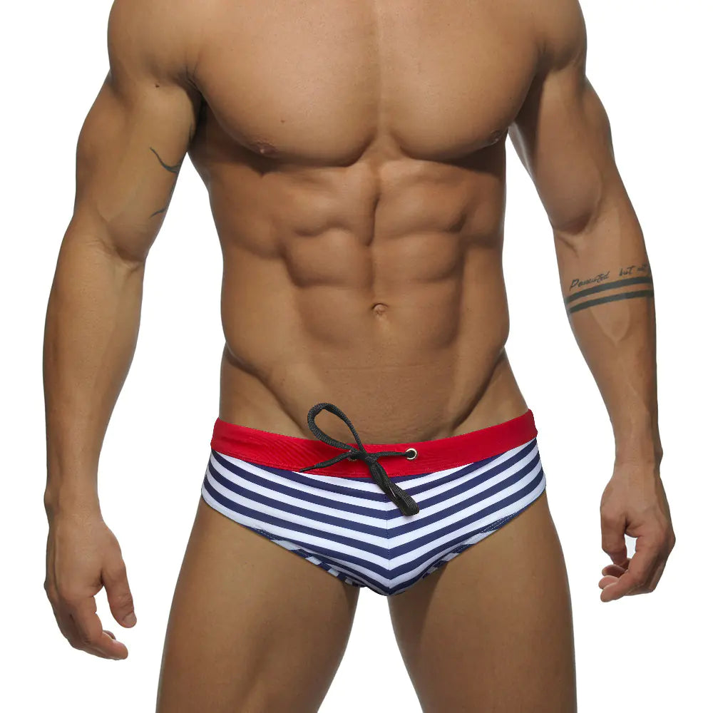 JESSBORN Men's Striped Low Waist Swim Trunks (Summer)