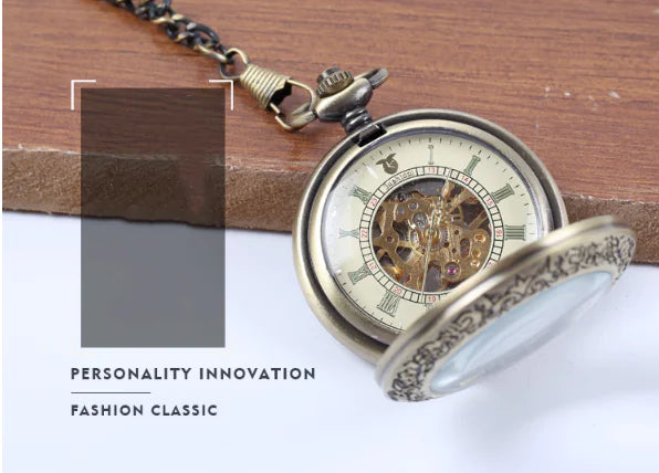 Vintage Mechanical Pocket Watch with Skeleton Design