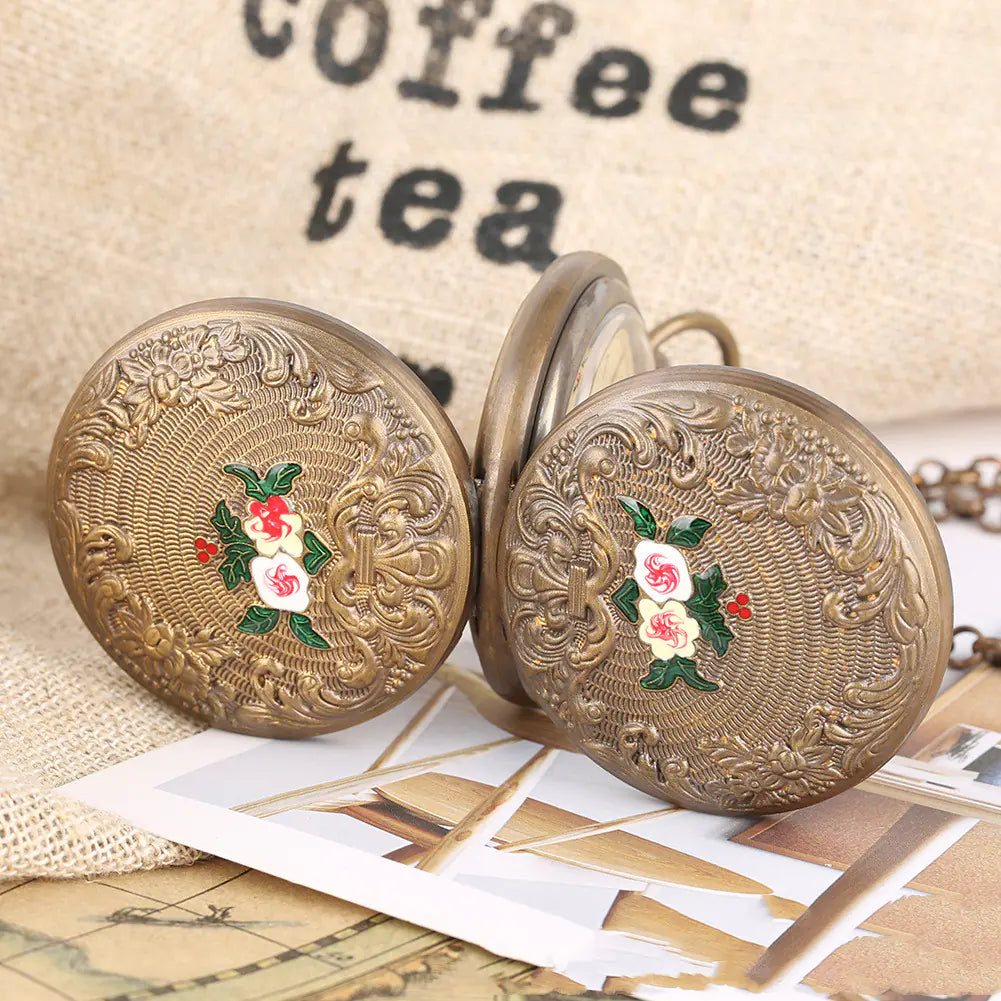 Antique Mechanical Pocket Watch with Engraved Flowers