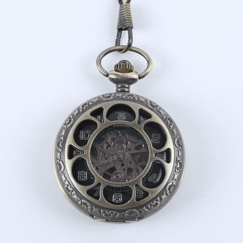 Vintage Floral Mechanical Pocket Watch for Men