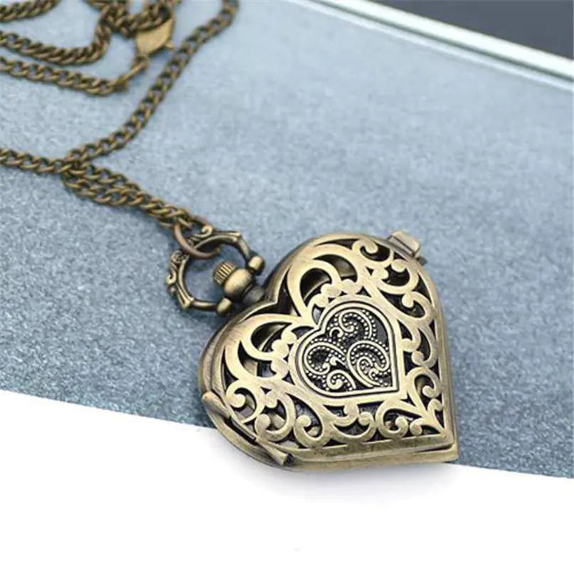 Heart-Shaped Pocket Watch Necklace Pendant