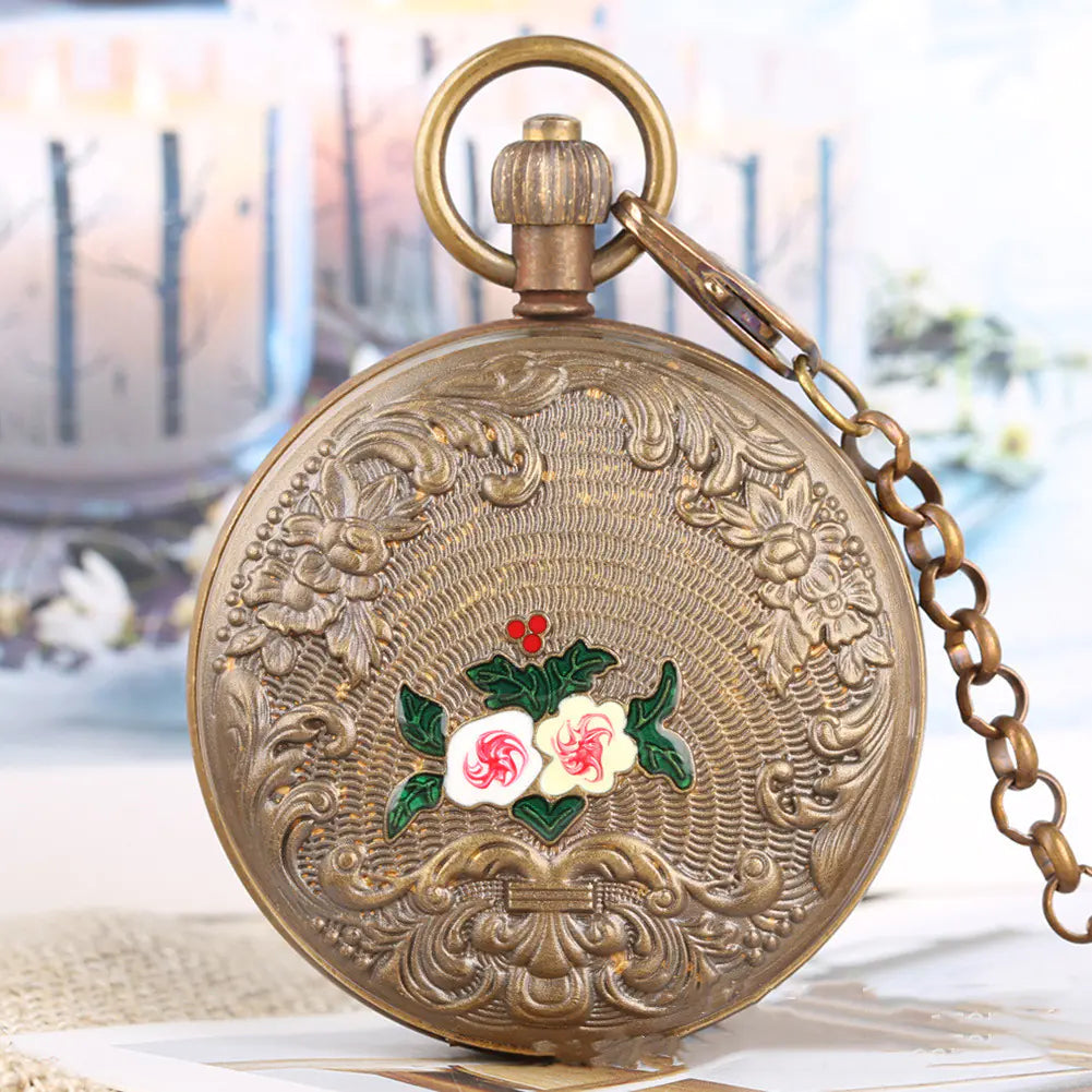 Antique Mechanical Pocket Watch with Engraved Flowers