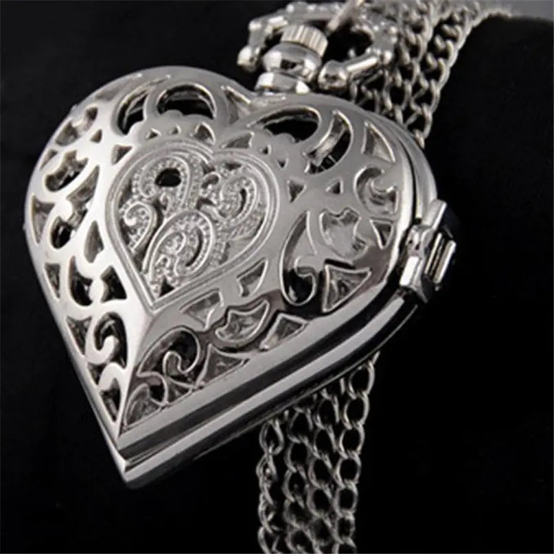 Heart-Shaped Pocket Watch Necklace Pendant