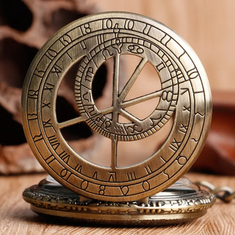 Antique Bronze Mechanical Pocket Watch with Compass