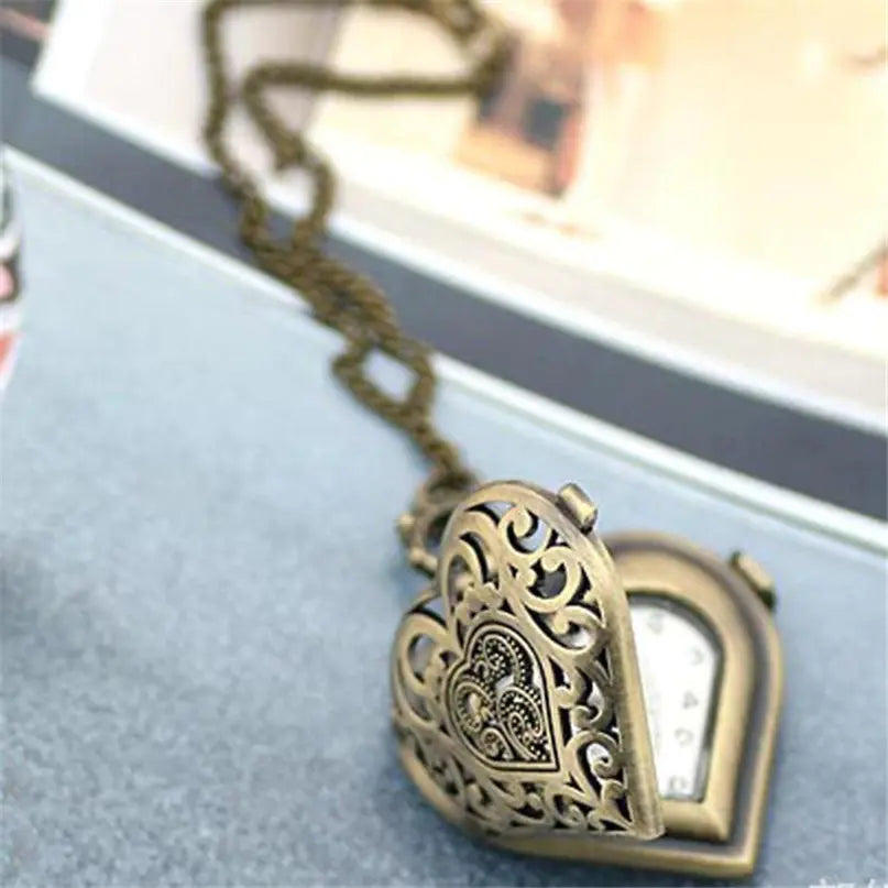 Heart-Shaped Pocket Watch Necklace Pendant