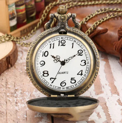 Bronze Skull Pocket Watch Necklace