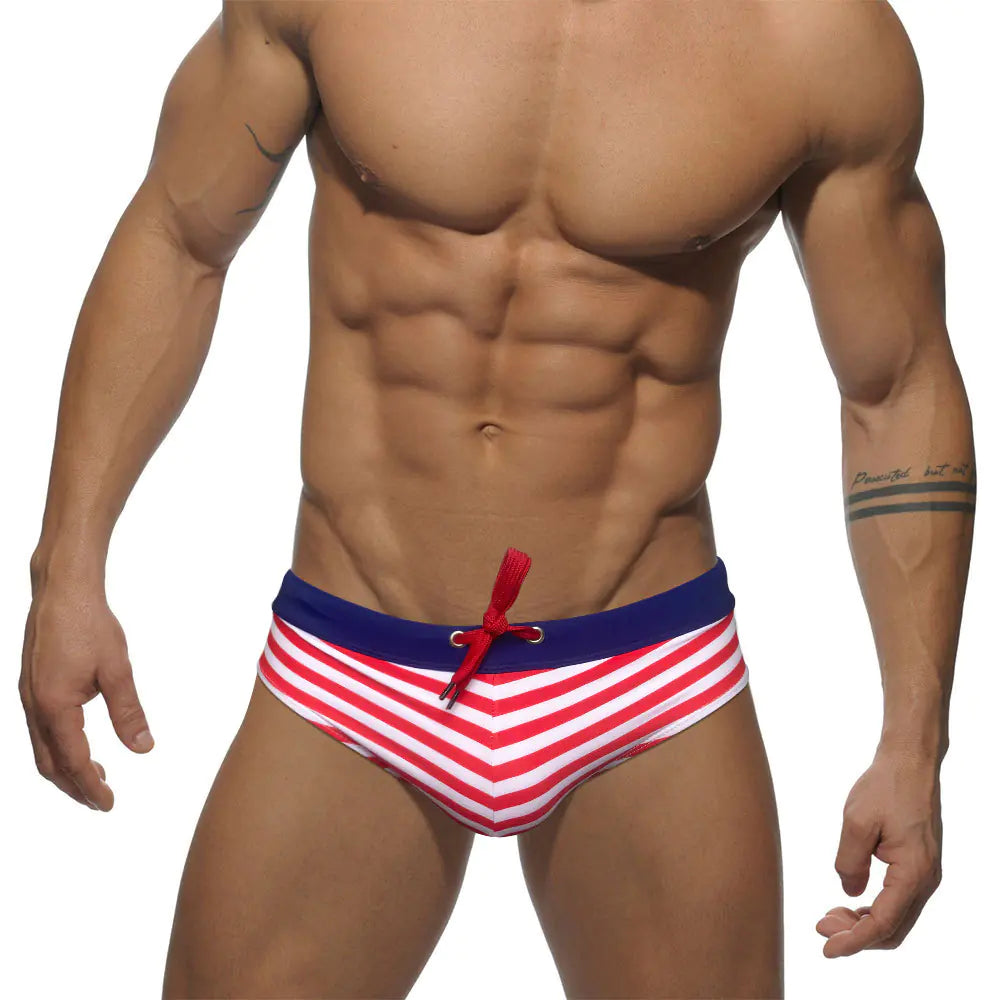 JESSBORN Men's Striped Low Waist Swim Trunks (Summer)