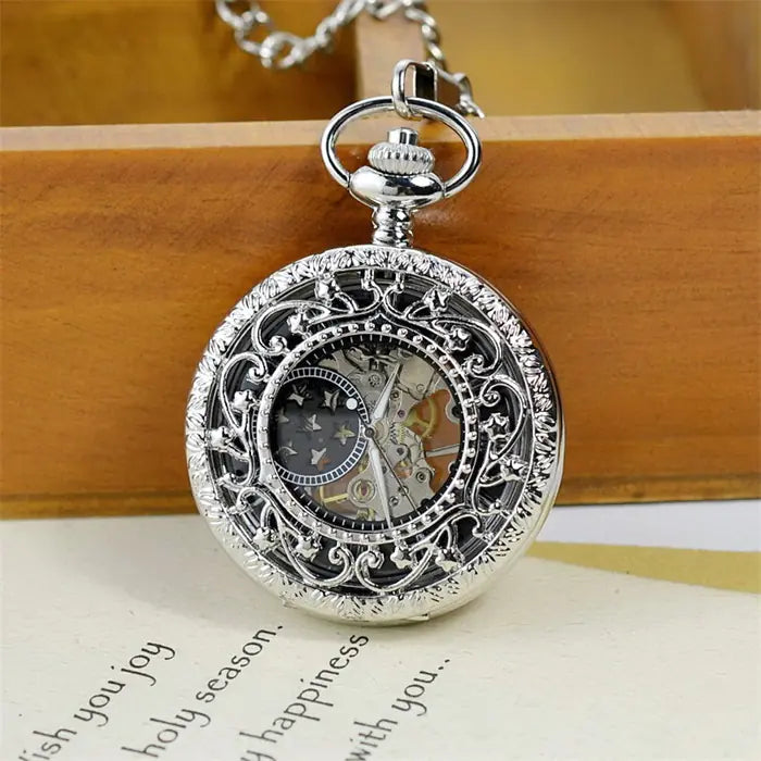 Mechanical Pocket Watch with Floral Design (Couple's)