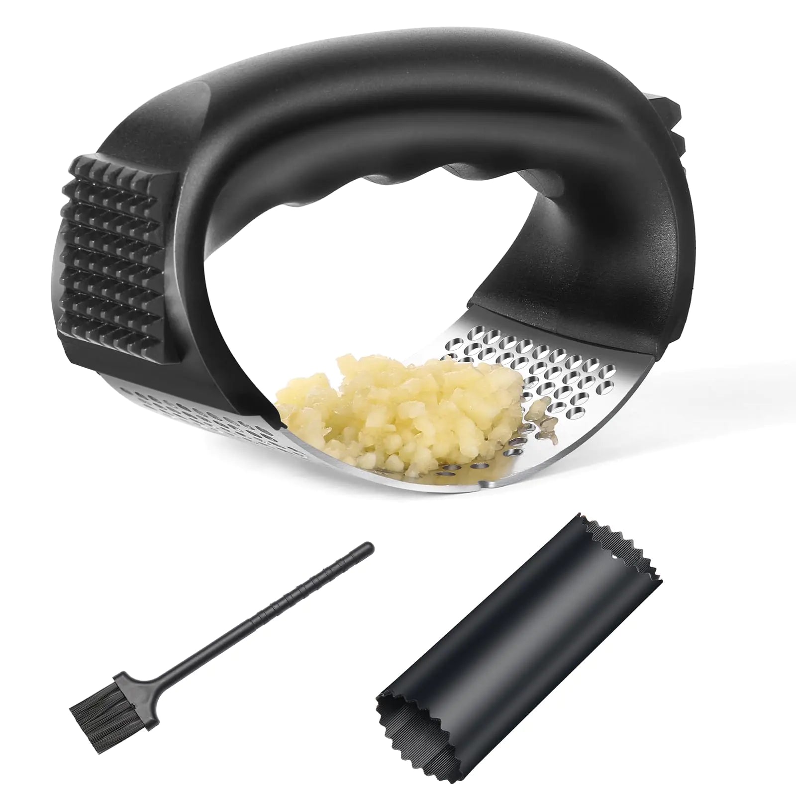 Oeraidim Stainless Steel Garlic Press Garlic Crusher，2025New Innovative Garlic Chopper with Peeler and Brush for Smash Garlic