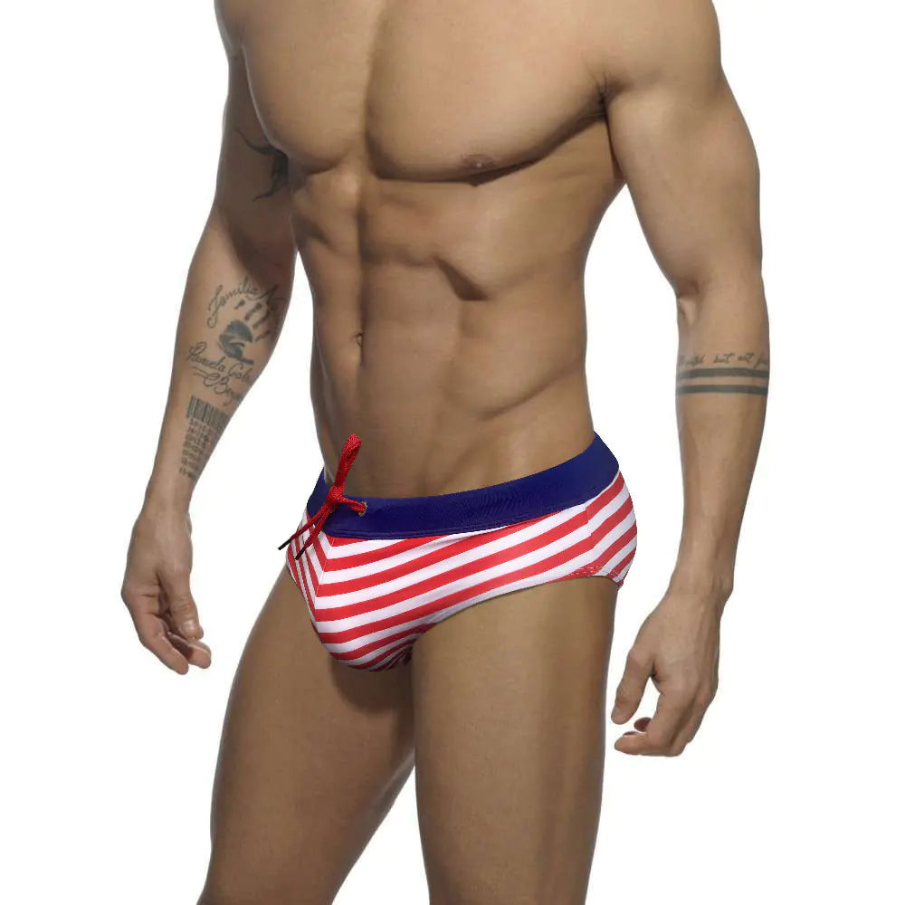JESSBORN Men's Striped Low Waist Swim Trunks (Summer)