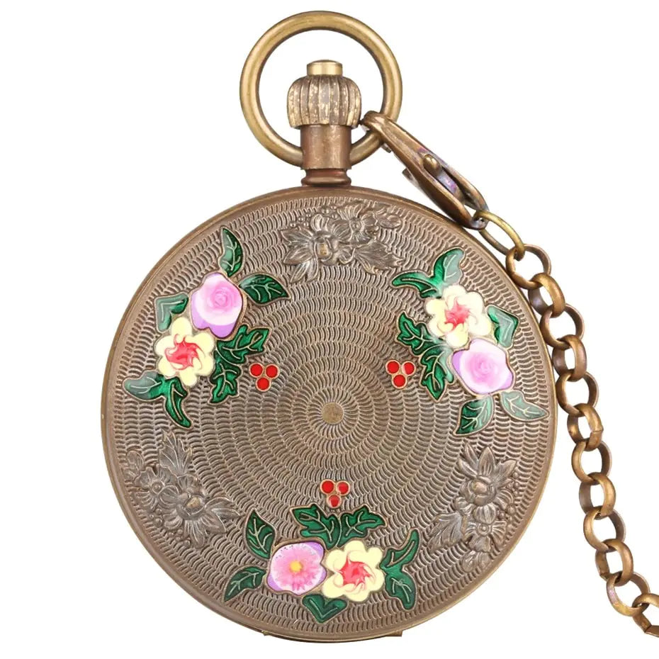 Antique Mechanical Pocket Watch with Engraved Flowers