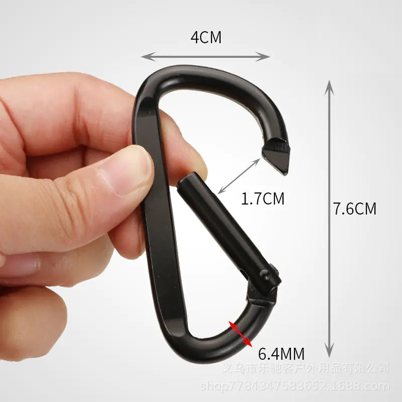 D-Shaped All-Black Aluminum Carabiner Keychain Accessory