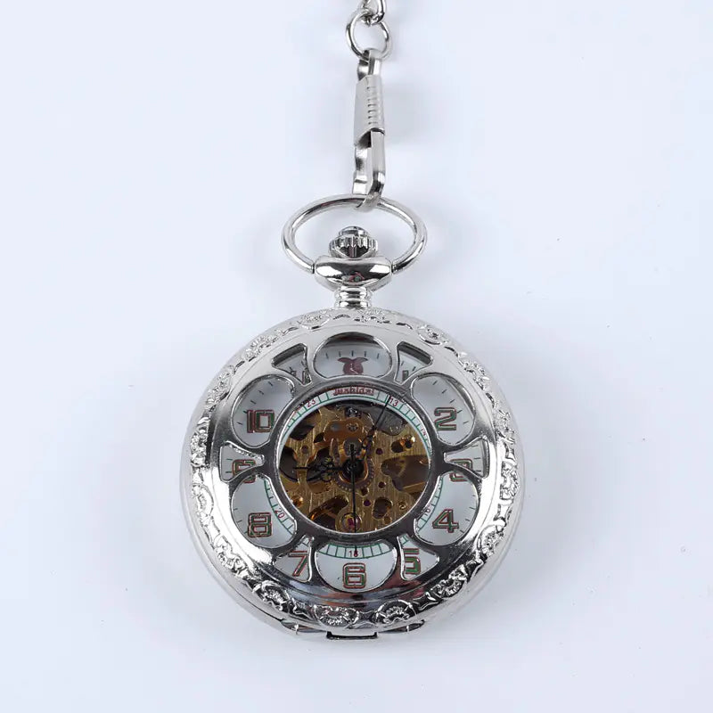 Vintage Floral Mechanical Pocket Watch for Men