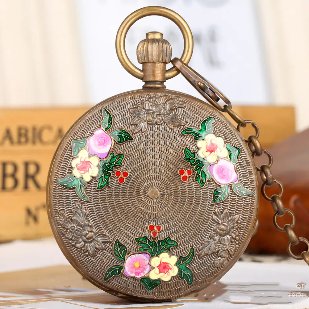 Antique Mechanical Pocket Watch with Engraved Flowers