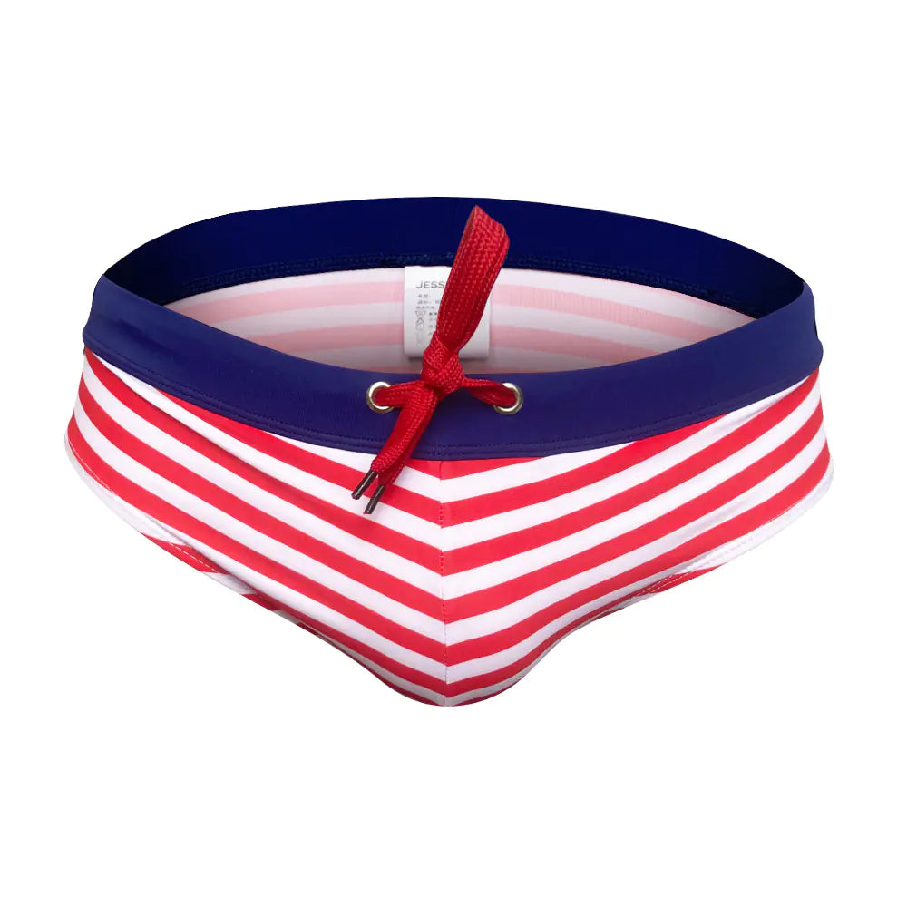 JESSBORN Men's Striped Low Waist Swim Trunks (Summer)