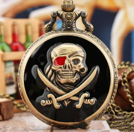 Bronze Skull Pocket Watch Necklace