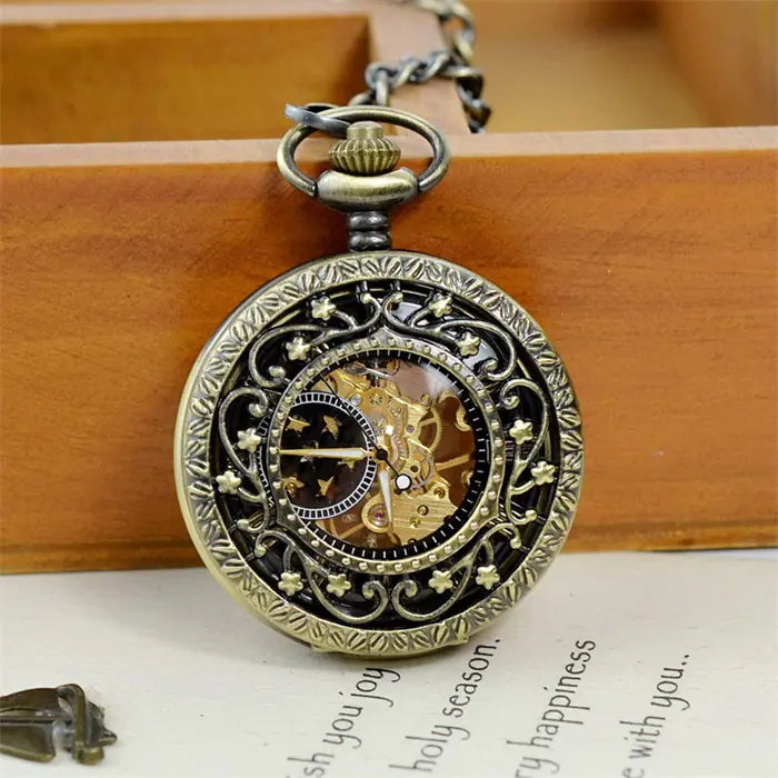 Mechanical Pocket Watch with Floral Design (Couple's)