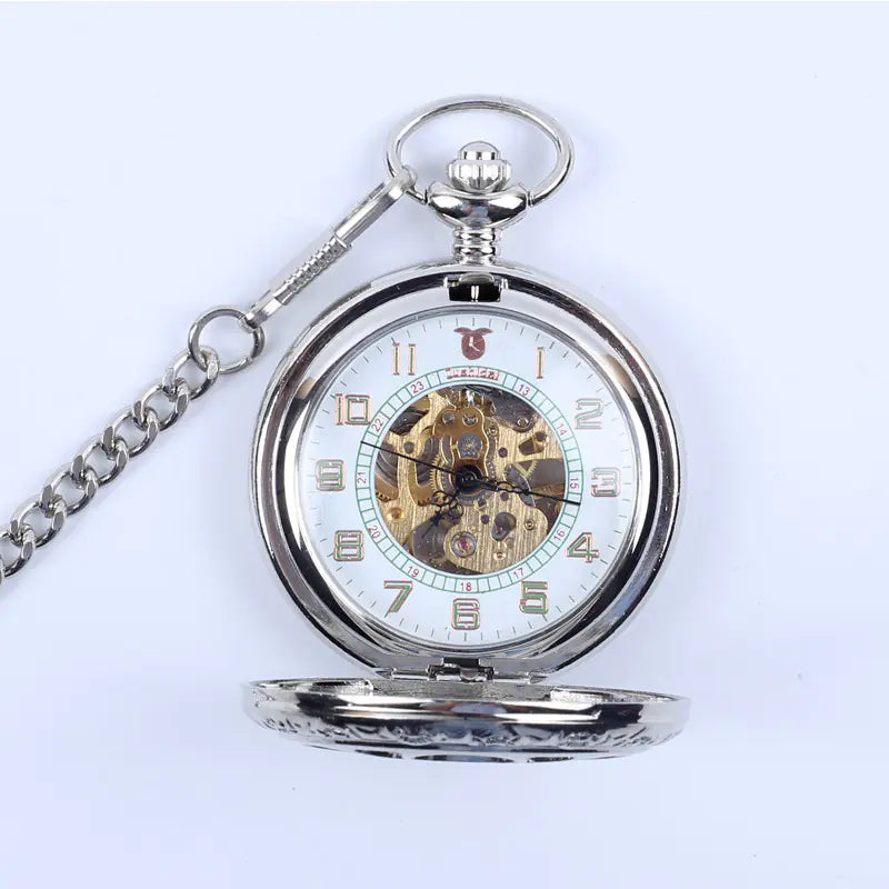Vintage Floral Mechanical Pocket Watch for Men