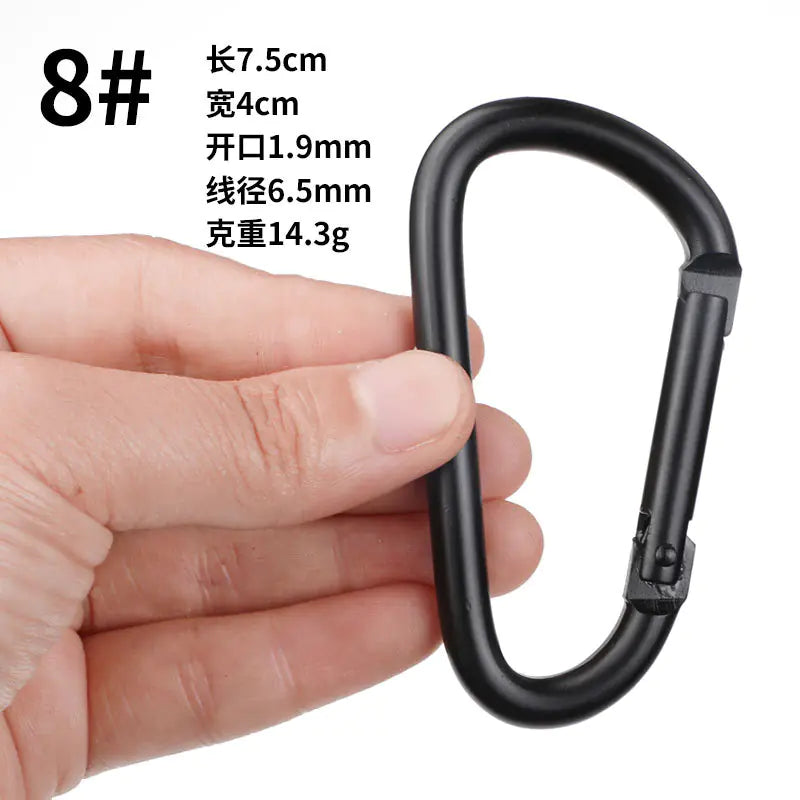D-Shaped All-Black Aluminum Carabiner Keychain Accessory