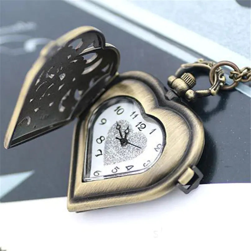 Heart-Shaped Pocket Watch Necklace Pendant