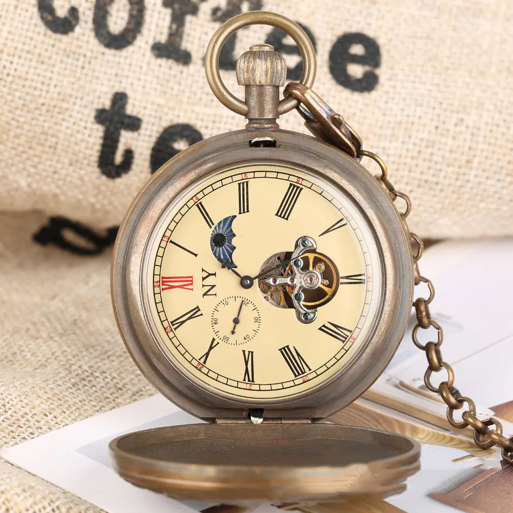 Antique Mechanical Pocket Watch with Engraved Flowers