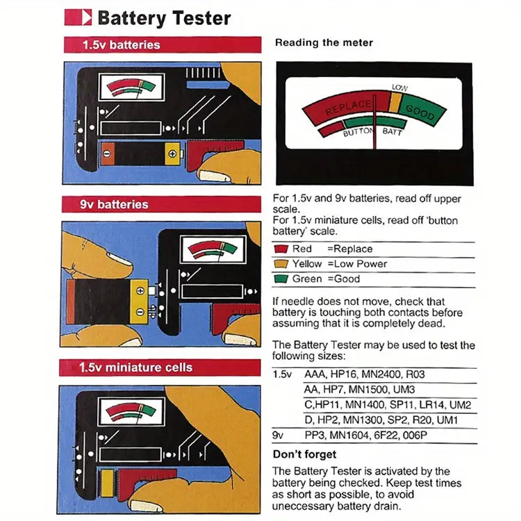 Universal Battery Tester for AAA AA C D 9V Batteries
