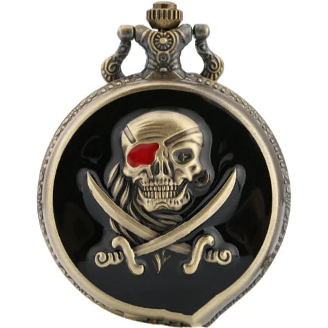 Bronze Skull Pocket Watch Necklace